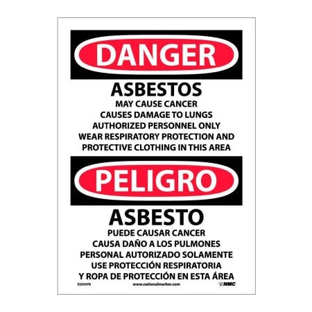 National Marker Co Bilingual Vinyl Sign - Danger Asbestos Cancer And Lung Disease Hazard ESD95PB